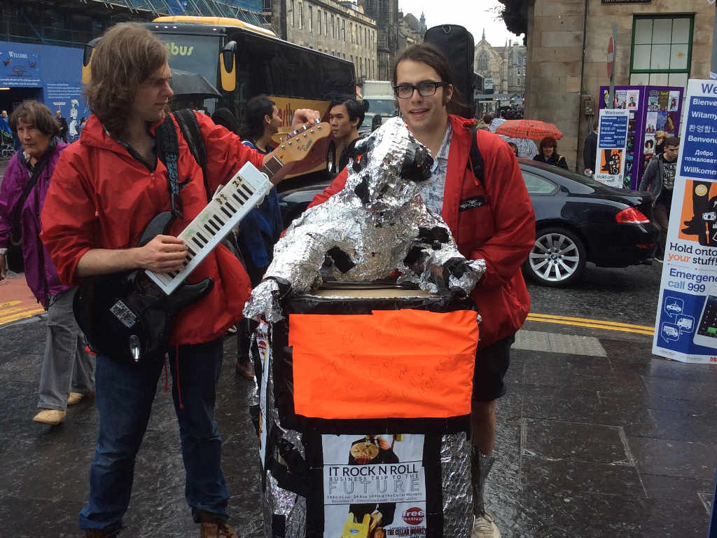 Us on George IV bridge posing with a custome keytar and tin foil dinosaur