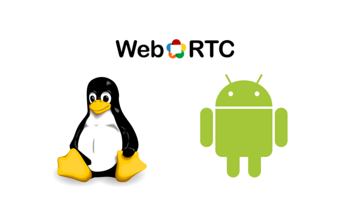 Logos of WebRTC, Android and Linux